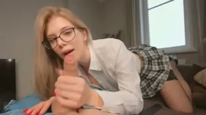 Beautiful girl realtor in glasses enjoys fucking. German amateur couple